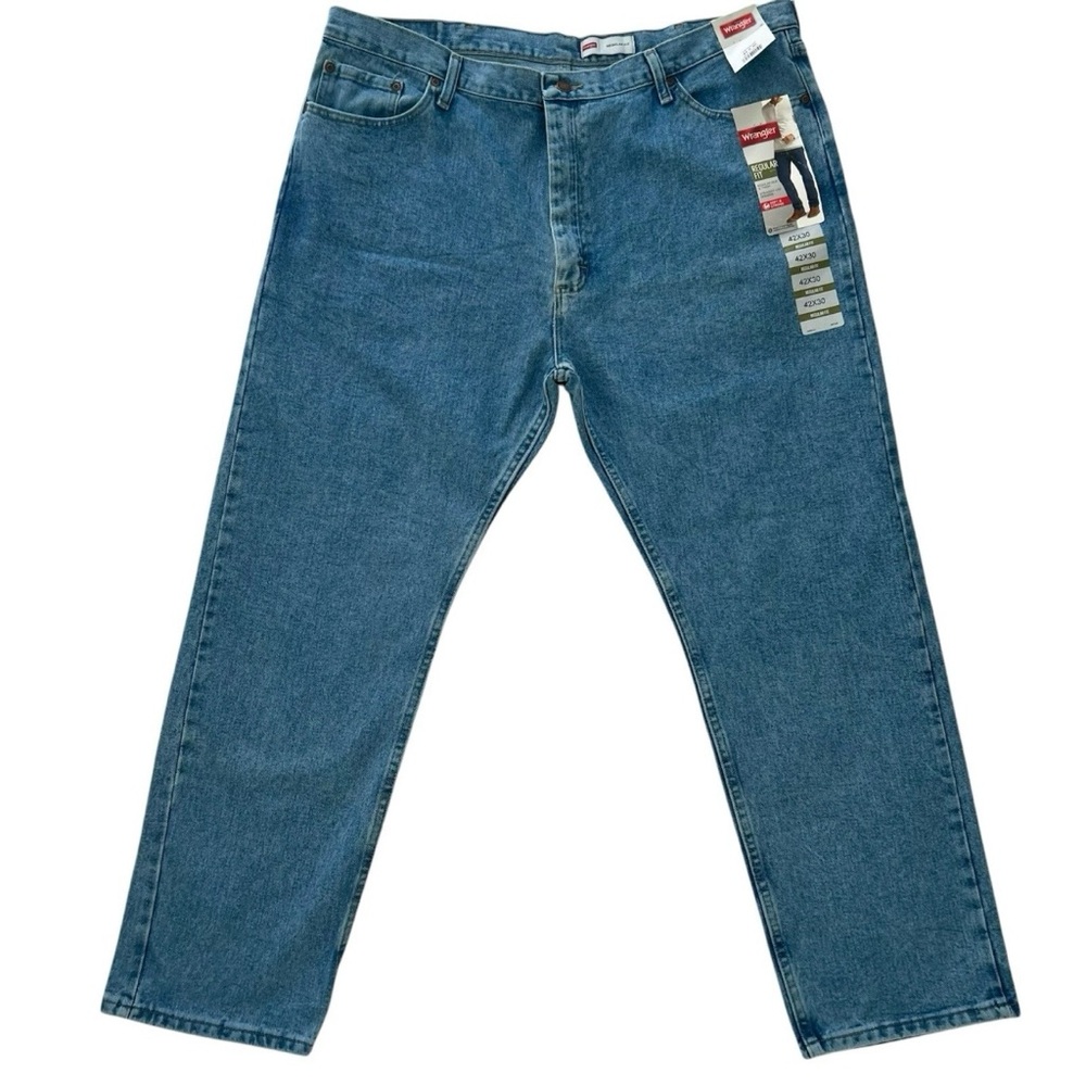 Mens 42x30 Wrangler Regular Fit Straight Leg Denim Blue Jeans NWT Classic Casual